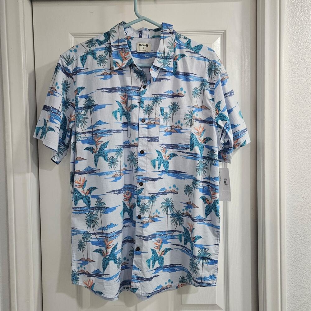 ❤️NWT❤️ Hurley Men's Blue and Orange Tropical Button Down Shirt